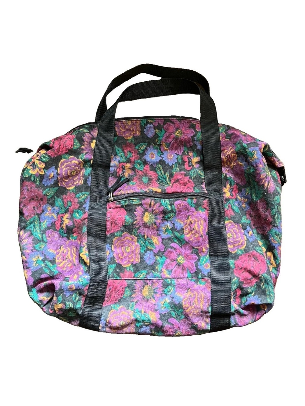 Vintage Travel Bag Small Duffle Floral Cotton Canvas Cottagecore 80's